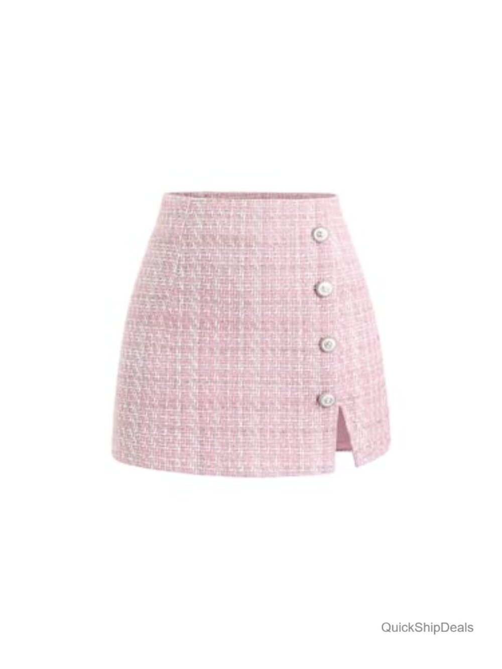 Plaid High Waist Skort Button Front Tweed Short Skirt